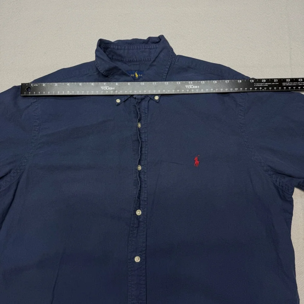 Ralph Lauren Button Down Shirt Mens XL Navy Blue Cotton Long Sleeve Red Pony